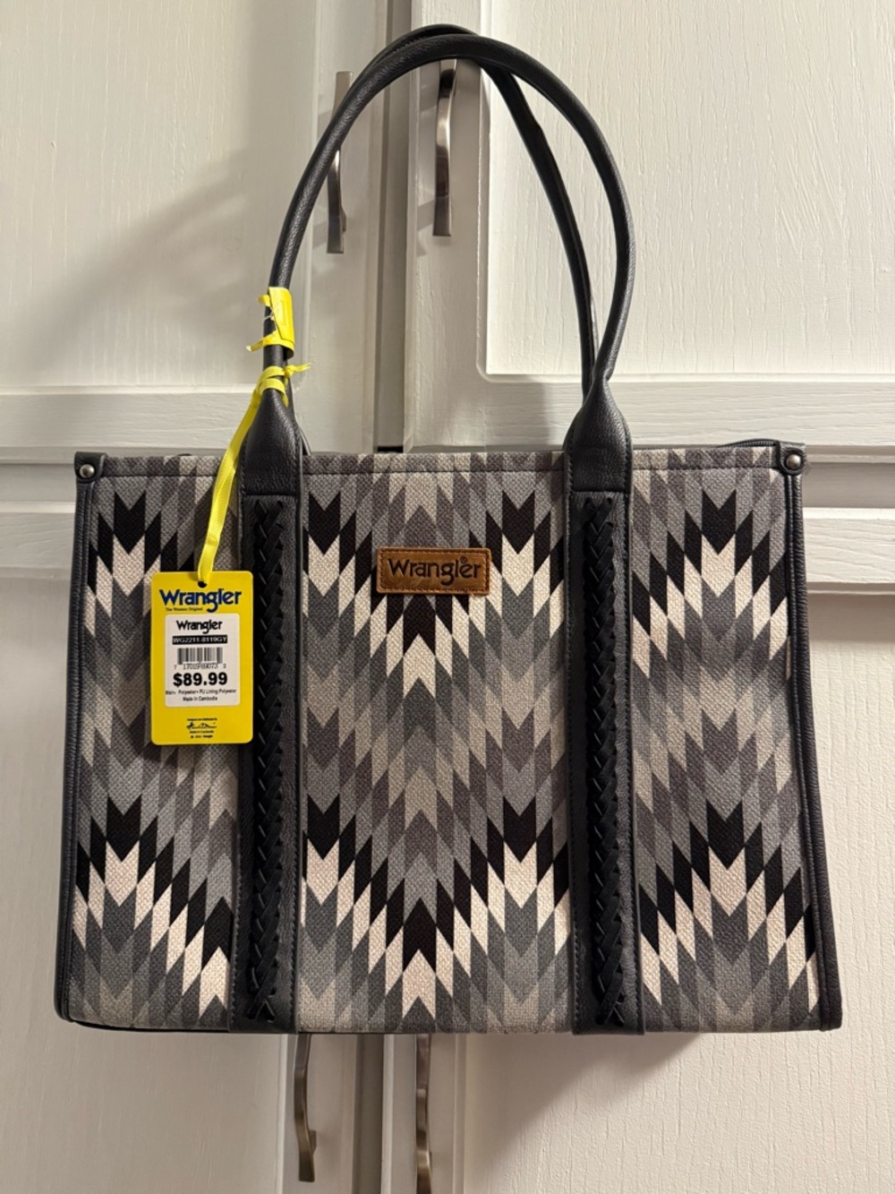 Wrangler Black and Gray Geometric Tote